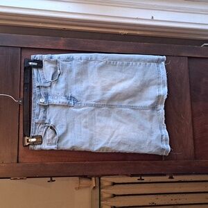 Jade Mackenzie girls size 10 long line blue jean skirt with frayed hem